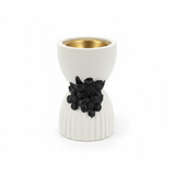 Chalk Incense Burner With Black  Floral Accent- 10×6cm - White / Cream