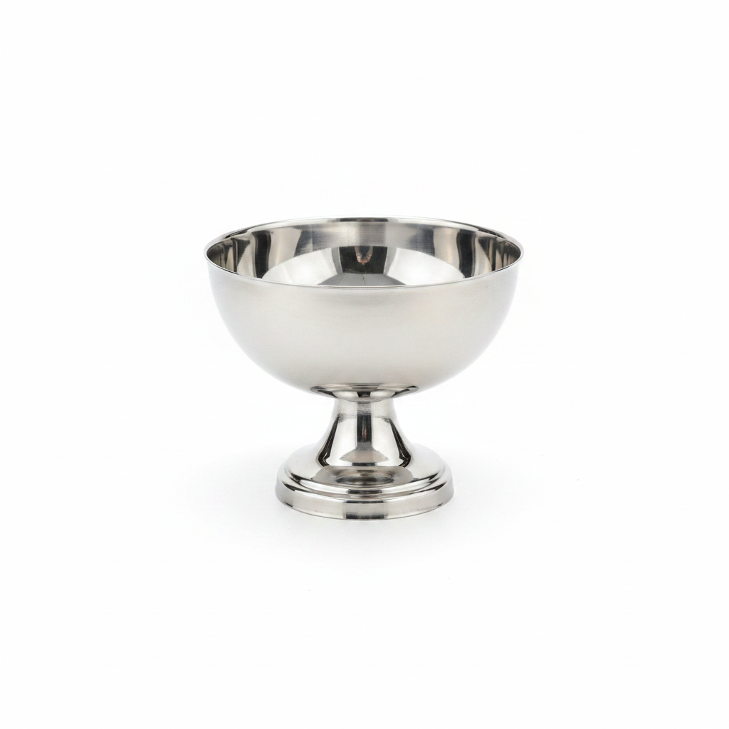 Silver Stainless Steel Ice Cream Bowl with Pedestal Base - 8×9 cm
