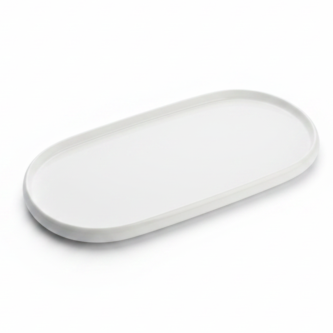 Luhpar Oval Ceramic Serving Tray | 35.4 × 19.4 cm | Taupe, Off White, Brown |