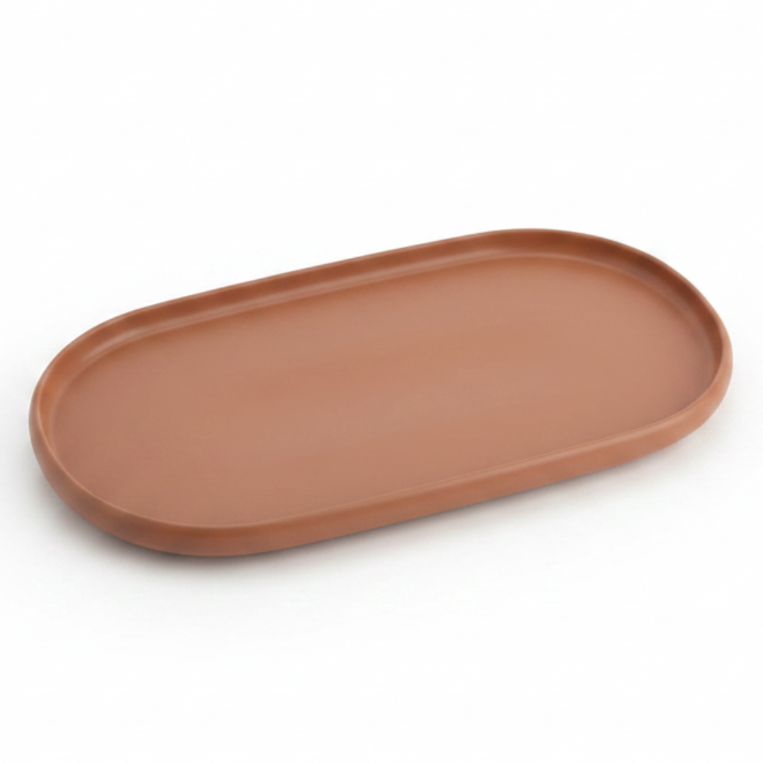 Luhpar Oval Ceramic Serving Tray | 35.4 × 19.4 cm | Taupe, Off White, Brown |