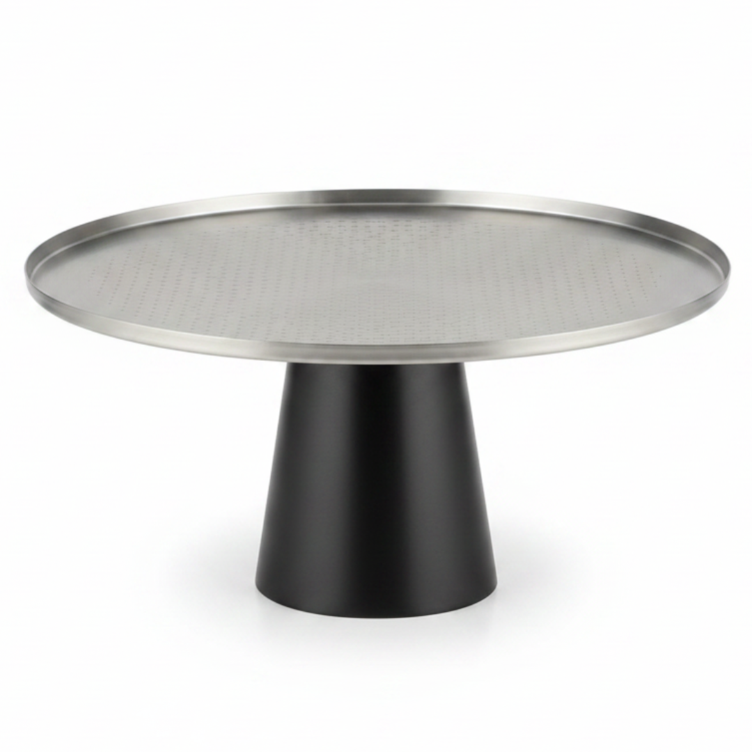 Luhpar Black Wooden Footed Brushed Silver Stainless Steel Cake Stand - 15×30 cm