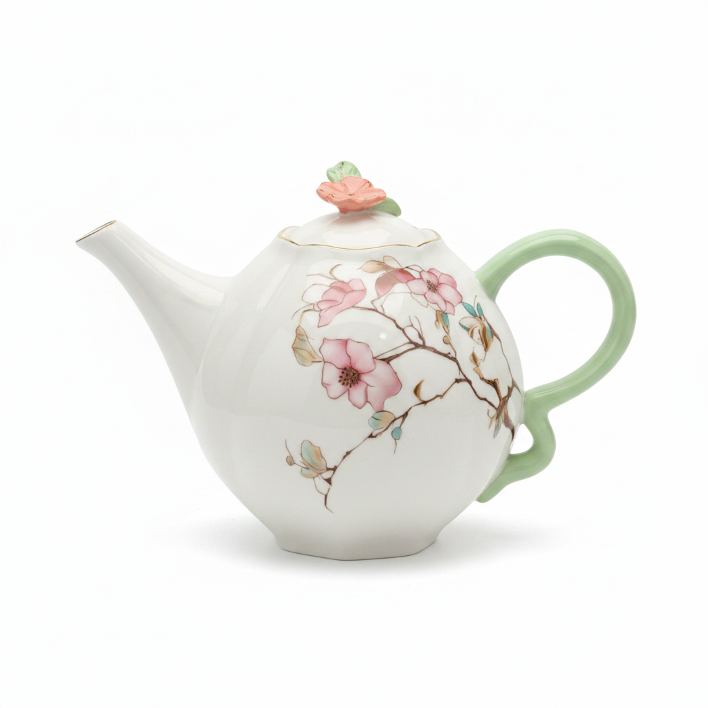 Angela White & Mint Green Ceramic Teapot - 800ml