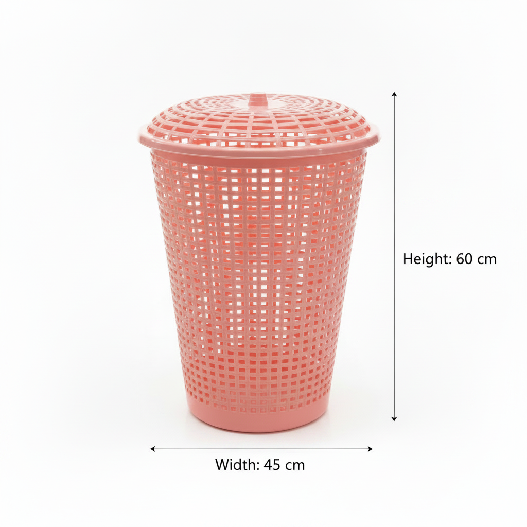 Plastic Laundry Basket with Lid - 60×45 cm - Light Blue / Pink / Light Green