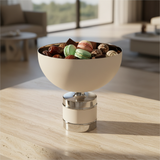 Silver & Cream Round Footed Steel Candy Bowl - 26×26 cm