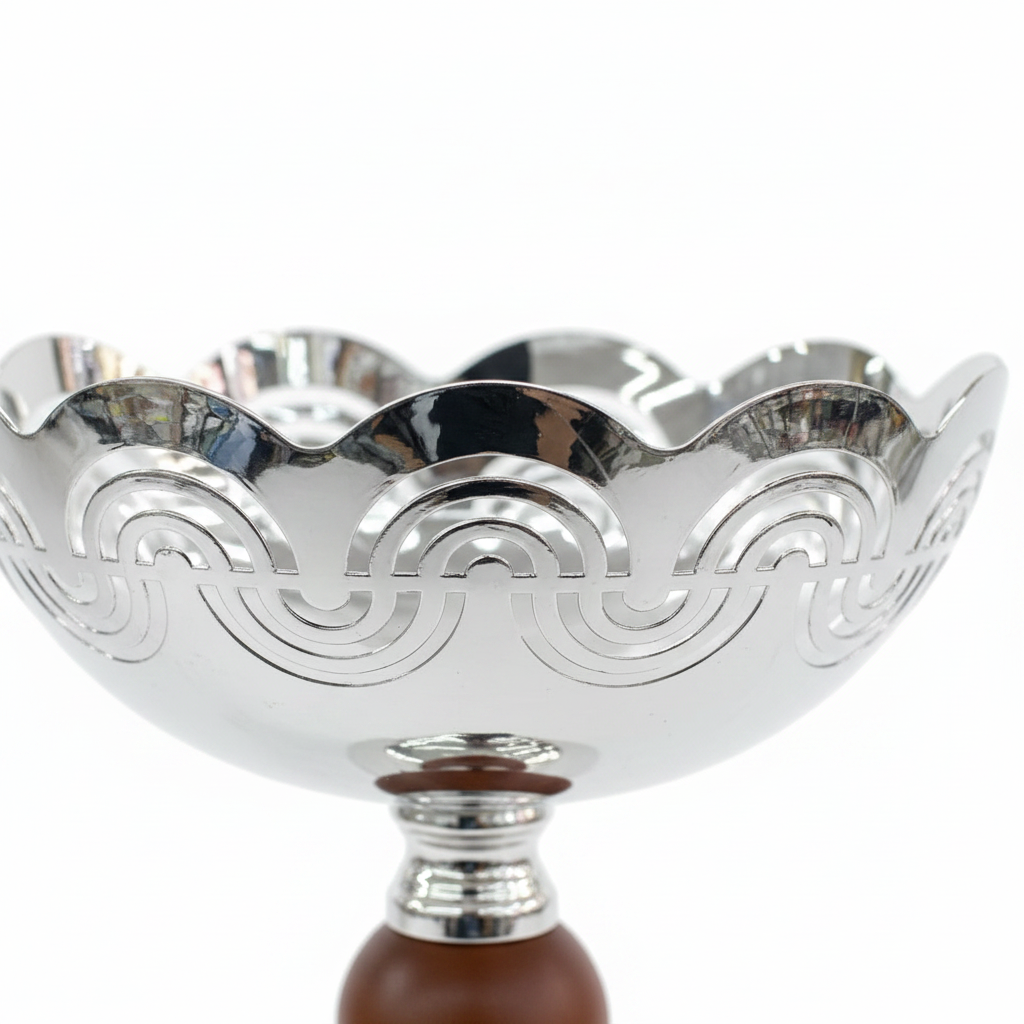 Silver & Brown Metal Footed Candy Bowl - 22×15cm