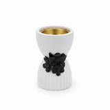 Chalk Incense Burner With Black  Floral Accent- 10×6cm - White / Cream
