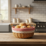 Round Wicker Bread Basket with Red Gingham Lining