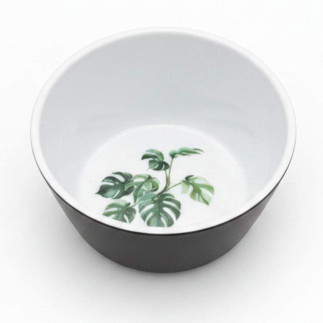 Royalford Melamine Bowl — Black & White with Green Leaf Design 4.5 Inch