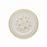 Luhpar White & Gold Floral Embossed Round Ceramic Dinner Plate - 10.5 Inch