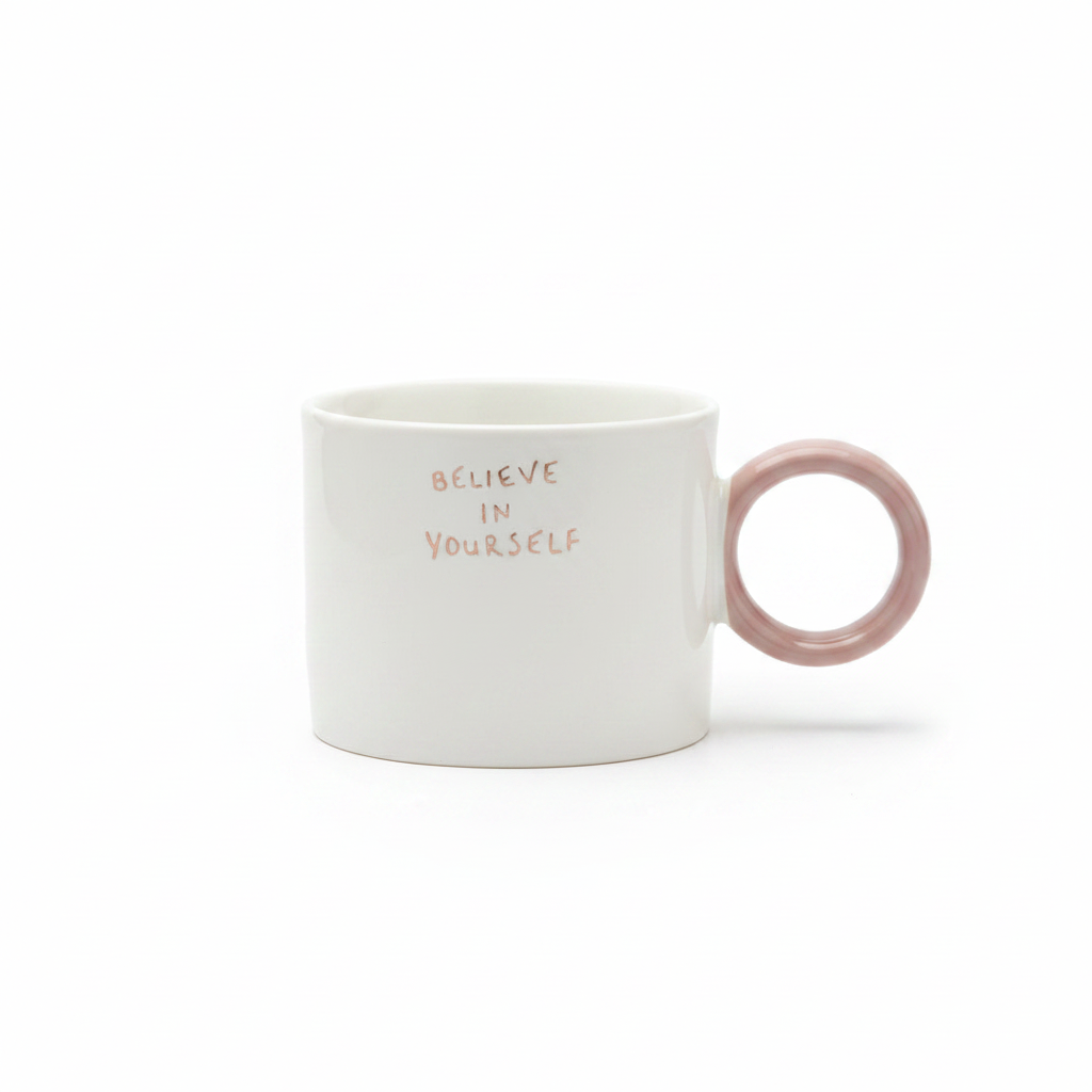 White & Rose Pink Ceramic Mug - 350ml