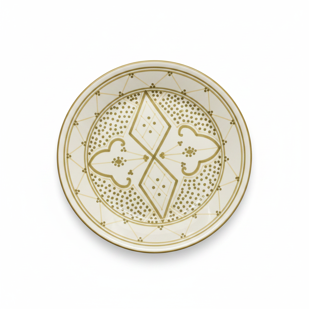 Slama Cream & Olive Gold Ceramic Dinner Plate - 28cm