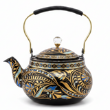 Black & Gold Ornate Metal Tea Kettle 1.5L | Elegant Crystal Knob Lid | Luxury Arabic Hospitality Teapot with Floral Paisley Design