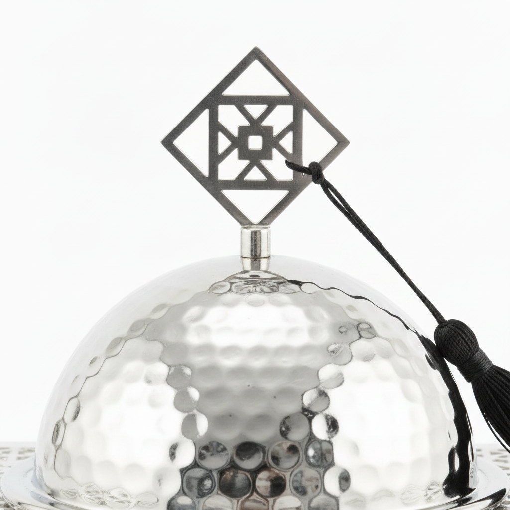 Silver Metal Candy Bowl with Filigree Base & Dome Lid — 20×13 cm