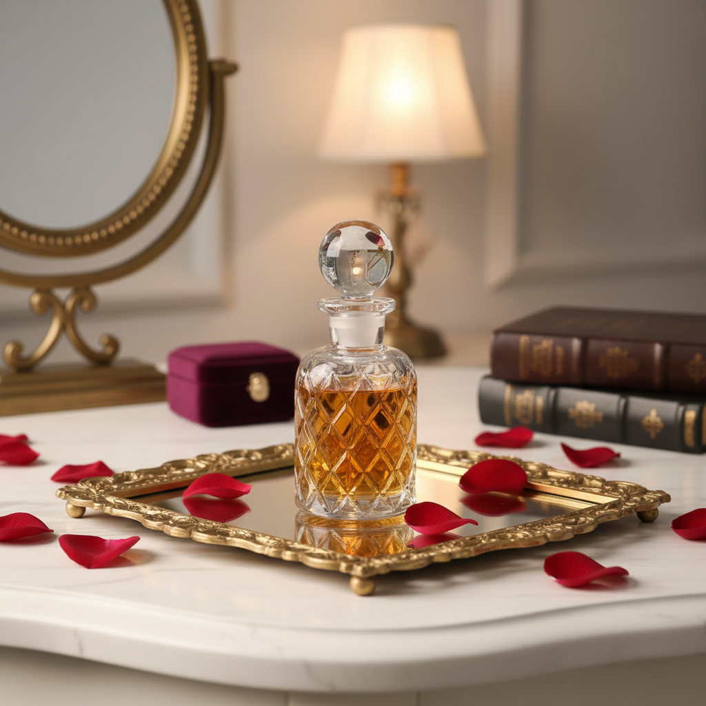 Mayflower Crystal Cut Glass Perfume Bottle with Golden Shade – 200ml / 250ml
