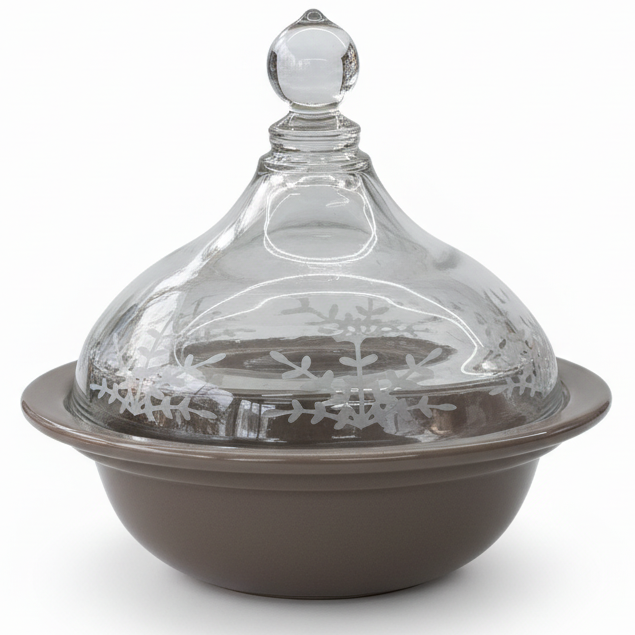 Ameco Modern Gray Ceramic Tajine Serving Dish with  AcrylicLid – Decorative Moroccan Style Mini Tajine for Kitchen and Table Presentation – 14 × 12 cm