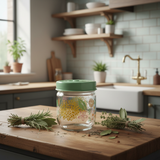 Glass Storage Jar with Mint Green Lid | Floral Print Kitchen Canister | 425ml |