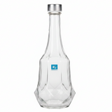 Pishgaman Elegant Faceted Clear Glass Water Bottle 1500ml – Premium Hexagonal Design with Secure Silver Metal Cap