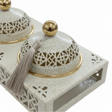 Cream & Gold Arabesque Candy Bowl with Holder — 3 Pcs Set - 40×15 cm