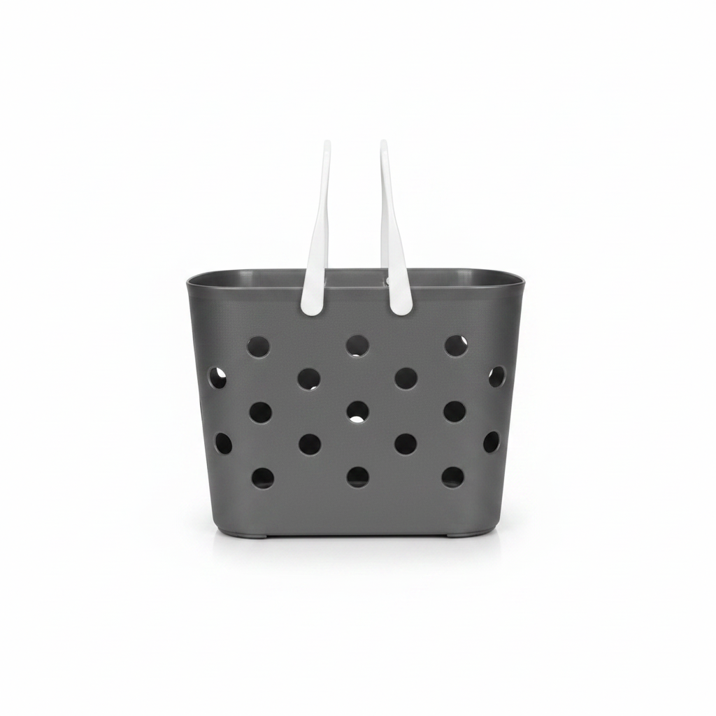 Polak Multipurpose Perforated Plastic Basket with Handle - 30×18 cm - Grey / White