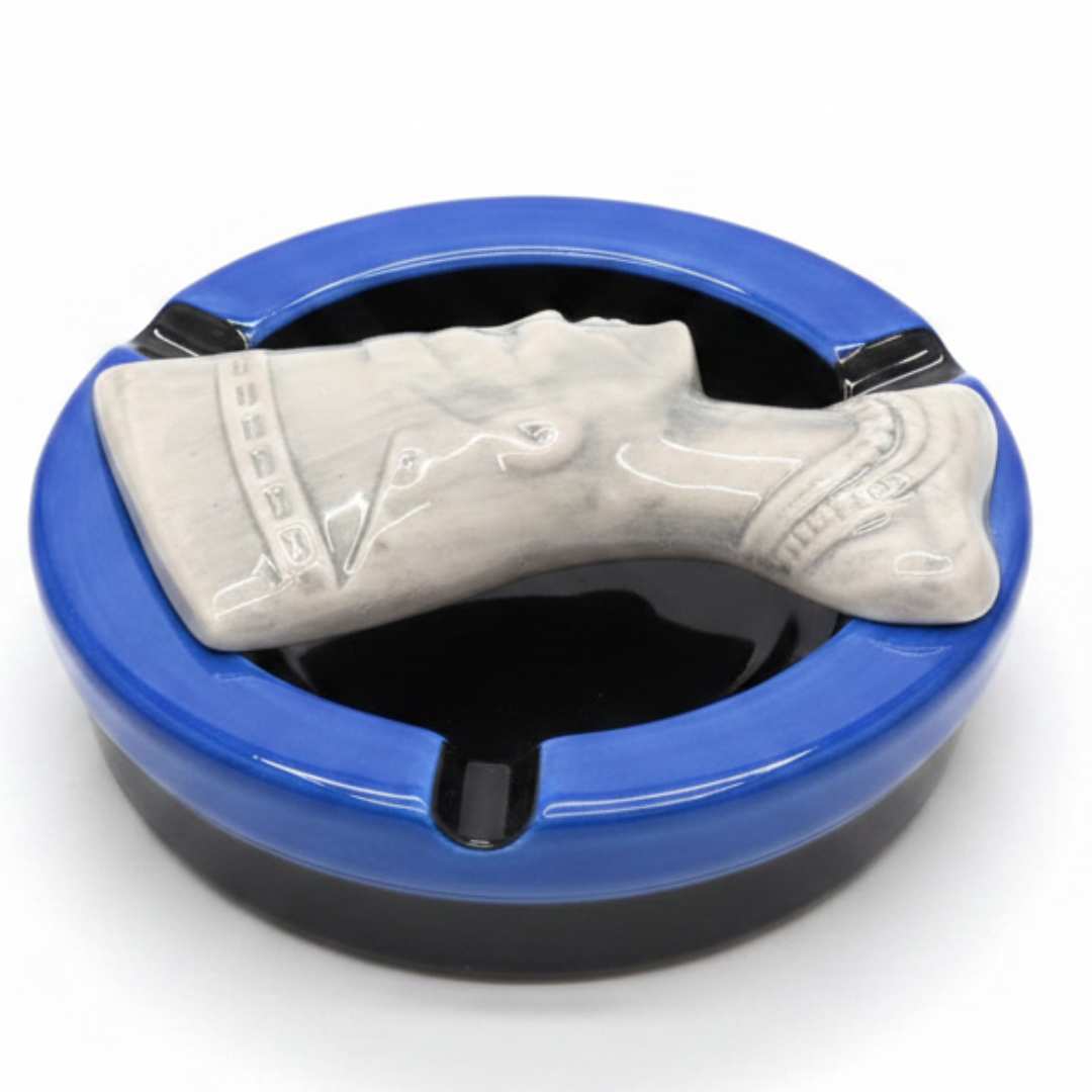 Blue & White Ceramic Ashtray — 12cm | Handcrafted Sculptural Design