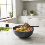 Navy Blue & Brown Reactive Glaze Ceramic Serving Bowl 21cm