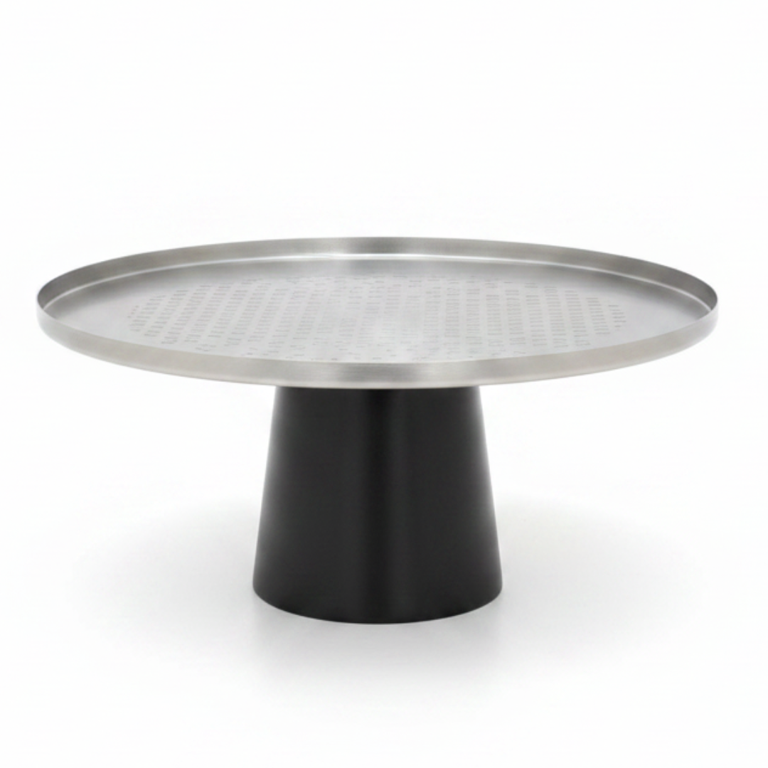 Luhpar Black Wooden Footed Brushed Silver Stainless Steel Cake Stand - 11×21 cm
