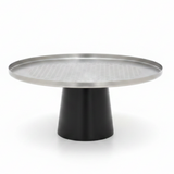 Luhpar Black Wooden Footed Brushed Silver Stainless Steel Cake Stand - 11×21 cm