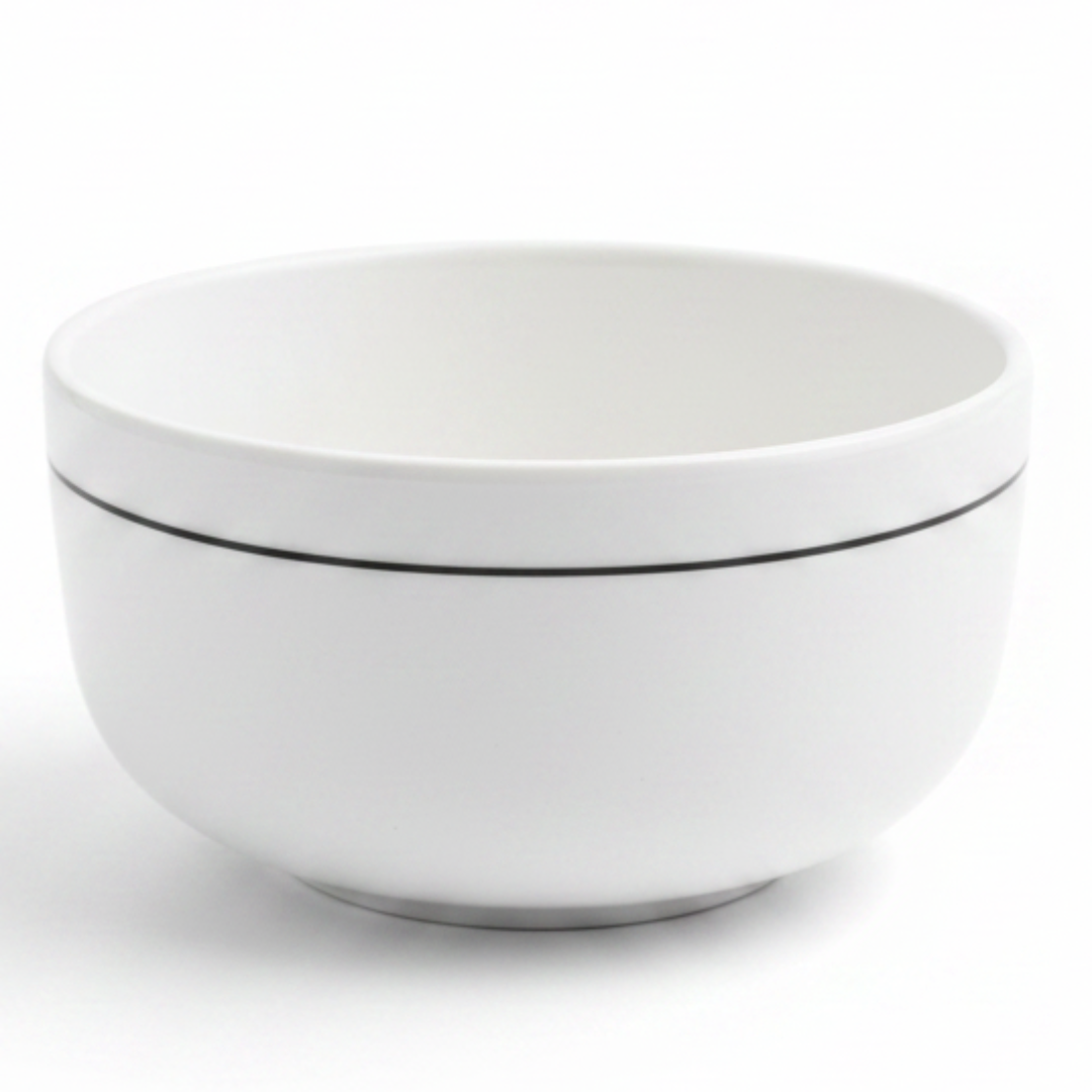 4Ever White Melamine Soup Bowl with Black Rim — 4 Inch