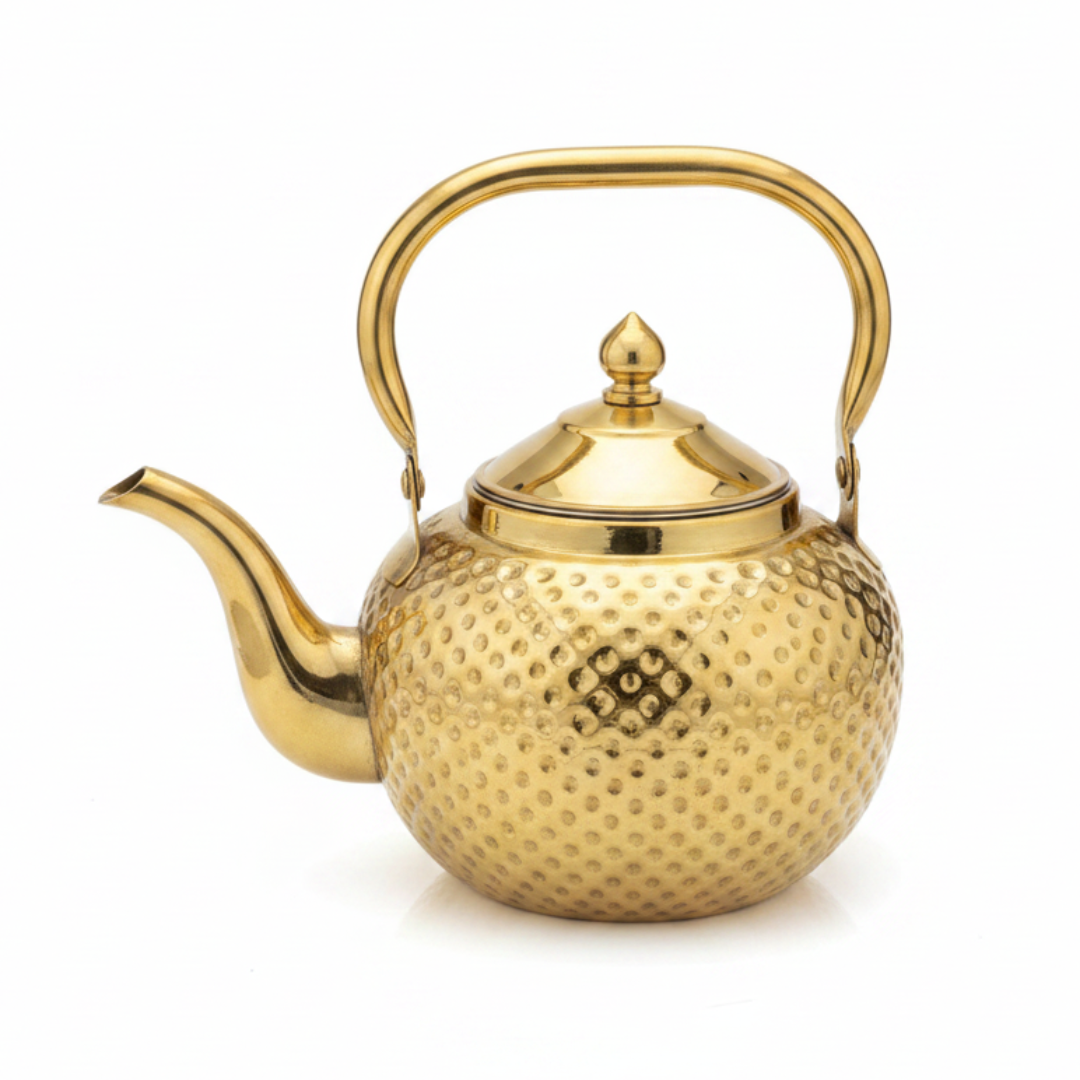Gold Hammered Metal Tea Kettle 1.2 Litre | Traditional Arabic & Moroccan Style Tea Kettle |