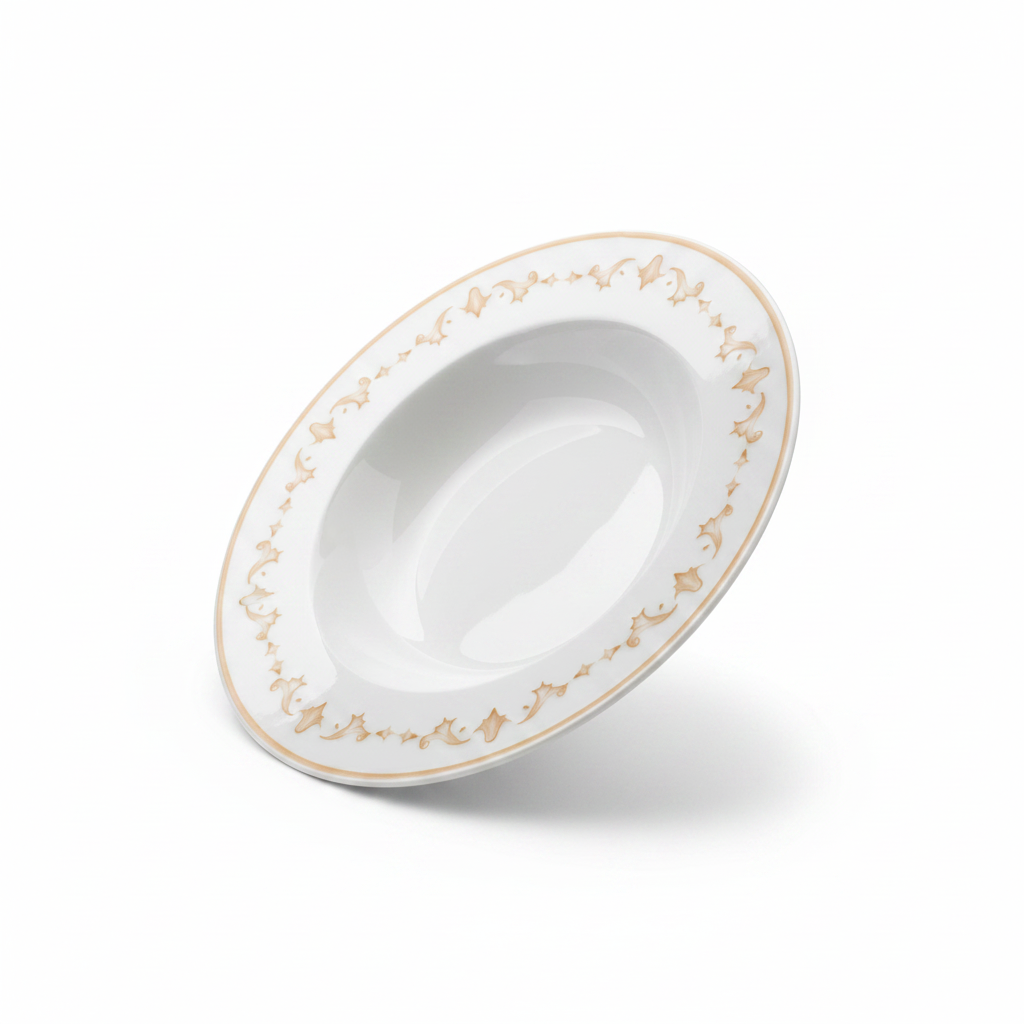 Luhpar White & Gold Floral Round Ceramic Soup Plate - 8.5 Inch