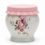 Solecasa White Ceramic Honey Jar with Floral Design & Pink Silicone Lid — 300ml