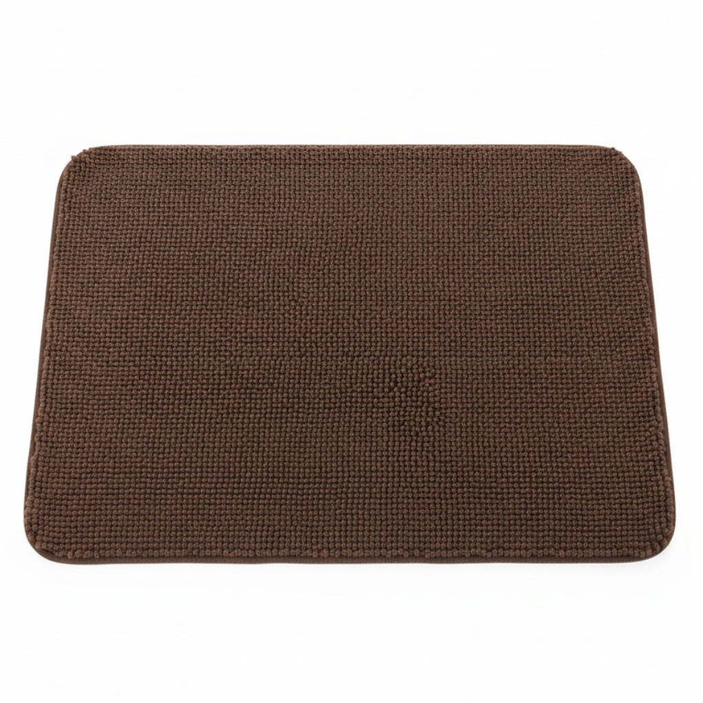 Brown Chenille Bath Mat Non-Slip Rubber Back - 80×100 cm