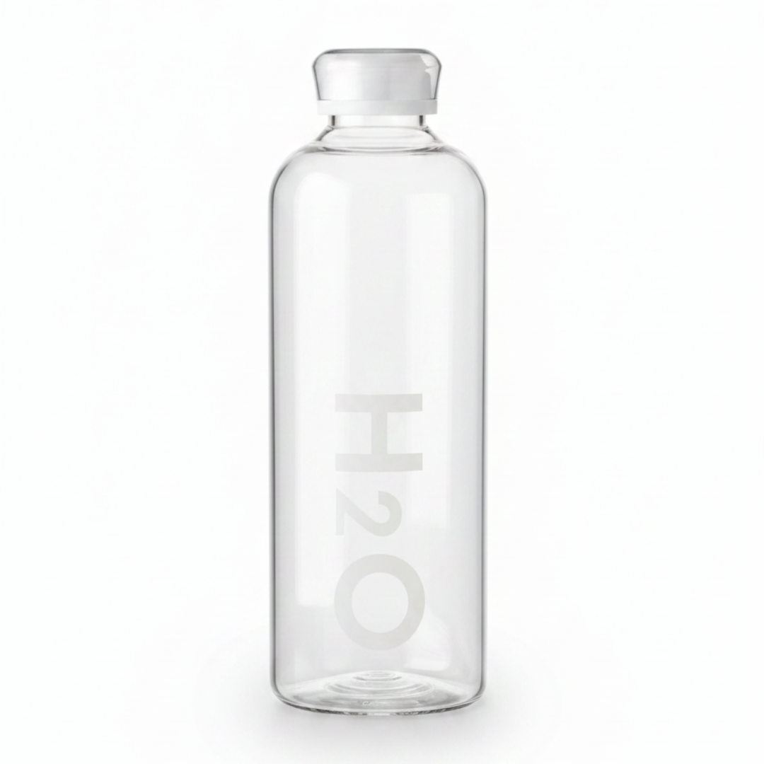 Orchid Bord H2O Borosilicate Clear Glass Water Bottle – 1 Litre | Leak-Proof Cap | Black / White |