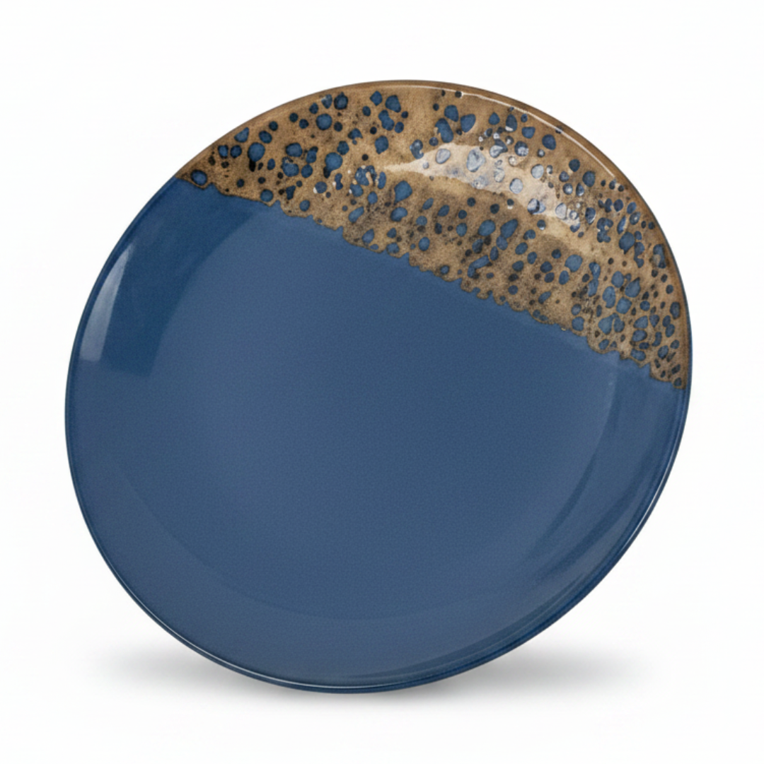 Navy Blue & Brown Round Speckled Ceramic Dinner Plate 28cm