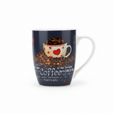 Navy Blue Heart & Beans Print Ceramic Mug - 300ml