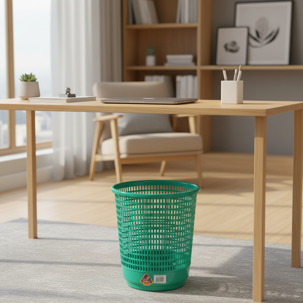 Family Round Plastic Dust Bin — 30×28 cm -  Blue / Green / Orange