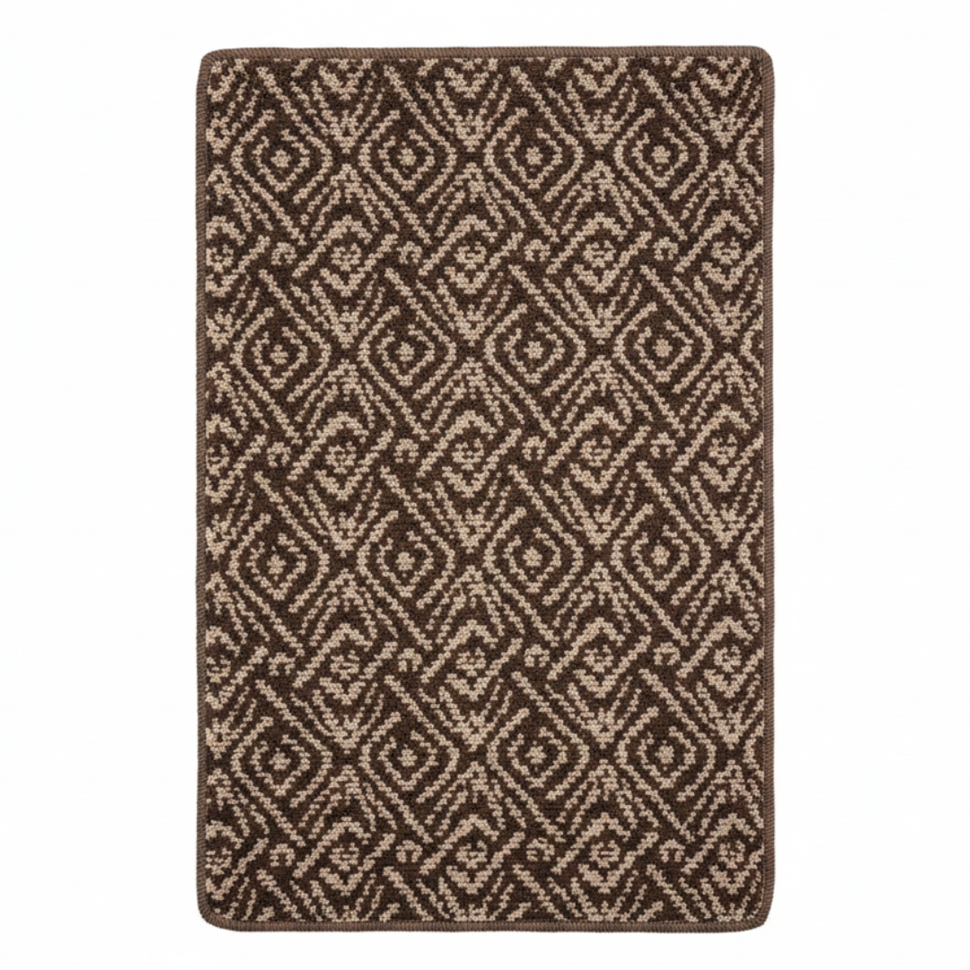 Premium Geometric Diamond Pattern Rectangle Door Mat | Anti-Slip Entrance Rug for Home, Kitchen & Entryway | 68 × 44 cm | Brown & Beige Woven Design