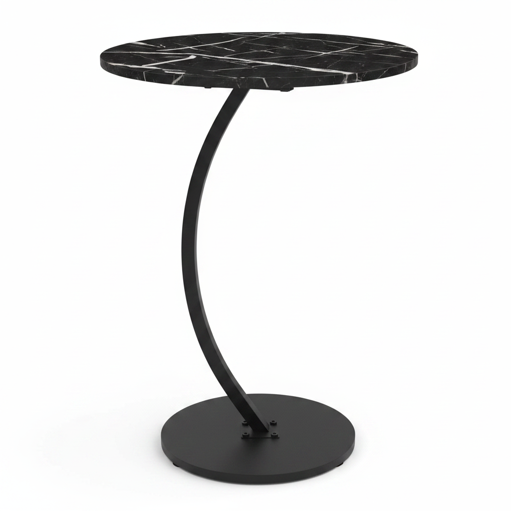 Black Wooden & Metal Bedside C-Table - 60×40 cm