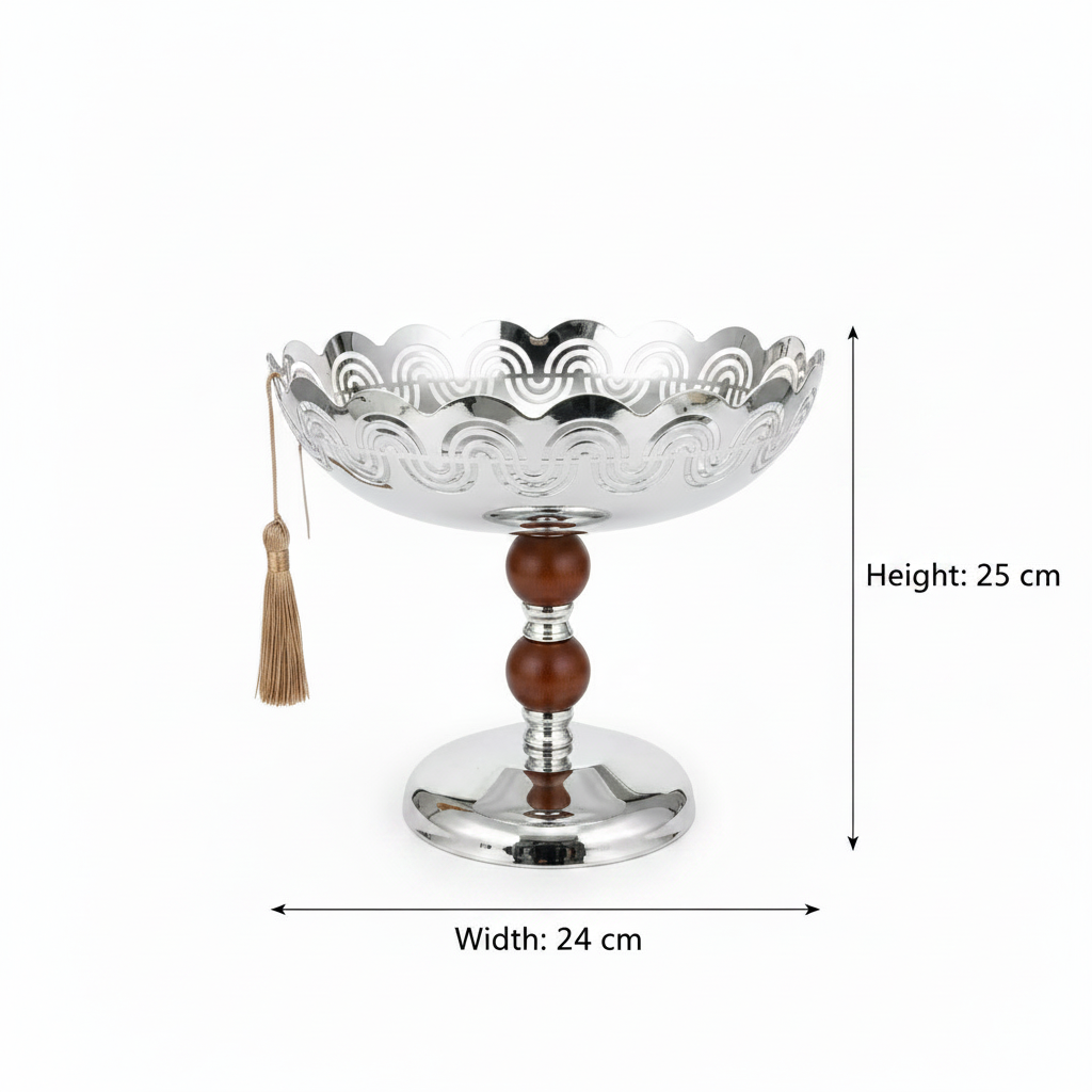 Silver & Brown Metal Footed Candy Bowl - 24×25 cm