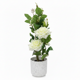 Marcolo Artificial White Rose Bonsai Plant with Speckled Plastic Pot - 40cm