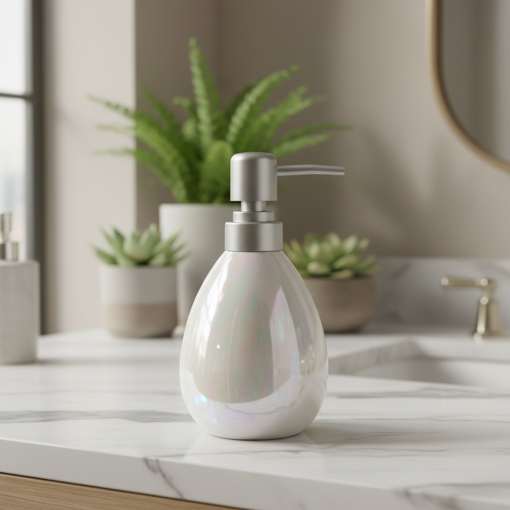 Iridescent Pearl Ceramic & Plastic Liquid Soap Dispenser – 400ml