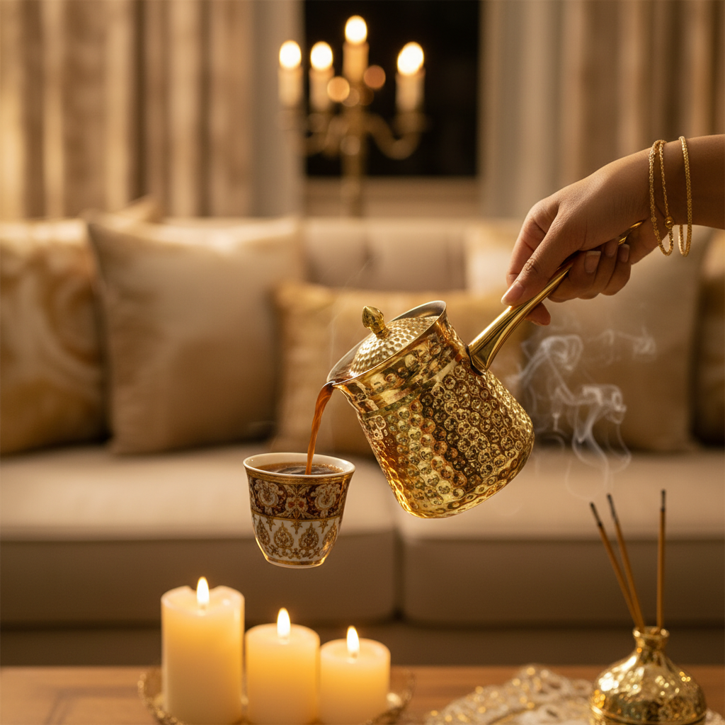 Velvet Golden Hammered Stainless Steel Arabic Coffee Warmer — 600ml