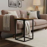 Brown Wood & Black Metal Frame Side Table - 30×40 cm