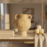 Beige Ceramic Amphora Vase 23cm | Rustic Textured Double-Handle Decorative Vase for Home, Majlis & Event Styling