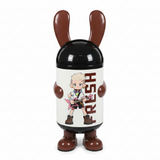 Italo Cartoon Character Plastic Trash Can with Black Lid – White & Brown, 70cm
