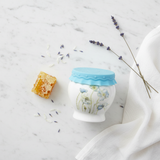 Solecasa White Ceramic Honey Jar with Flower Design & Blue Silicone Lid — 300ml