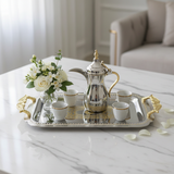 Maximan Luxury Silver & Gold Stainless Steel Serving Tray with Handles | 35.5 × 25 cm