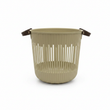 Plastic Laundry Basket with Handle - 30×35 cm - Light Brown / Olive Green / Beige