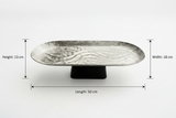 Luhpar Wave Textured Aluminium Oval Pedestal Dish with Black Wooden Base - 50×18×13cm - 74894-B