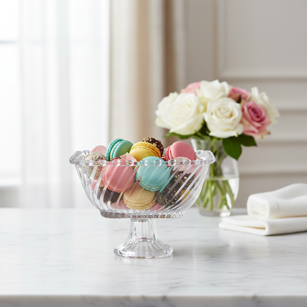 Crystal Glass Footed Candy Bowl - 20×15 cm
